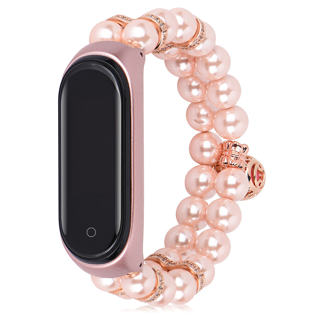 For Xiaomi Mi Band 5 6 Double Rows Faux Pearl Bracelet Wrist Strap Smart Watch Band with Metal Ball Decor For Xiaomi Mi Band 5 6 Double Rows Faux Pearl Bracelet Wrist Strap Smart Watch Band with Metal Ball Decor